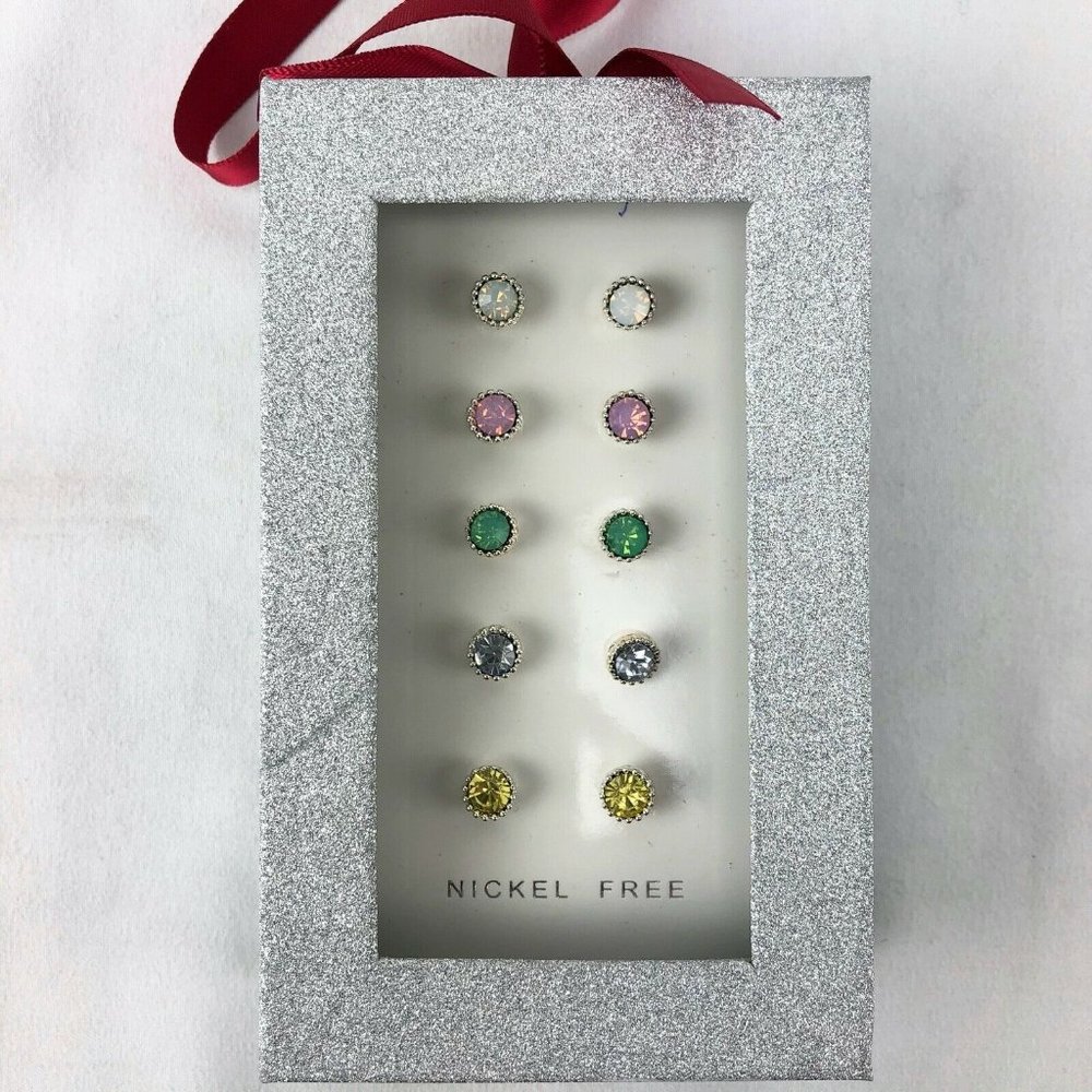 Kohls Earrings Gift Set Multicolor Nickel Free 1/4" Silver-Tone Studs